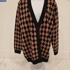 Philosophy Black and Tan Checkered Womens Cardigan